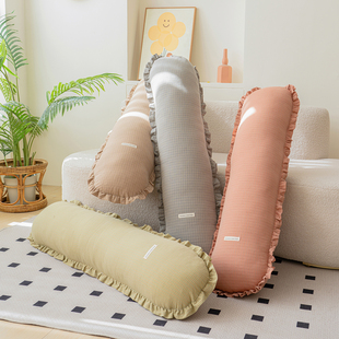 全棉长条抱枕芯花边多功能棉麻纯色月亮夹腿单枕套皮枕头清新碎花