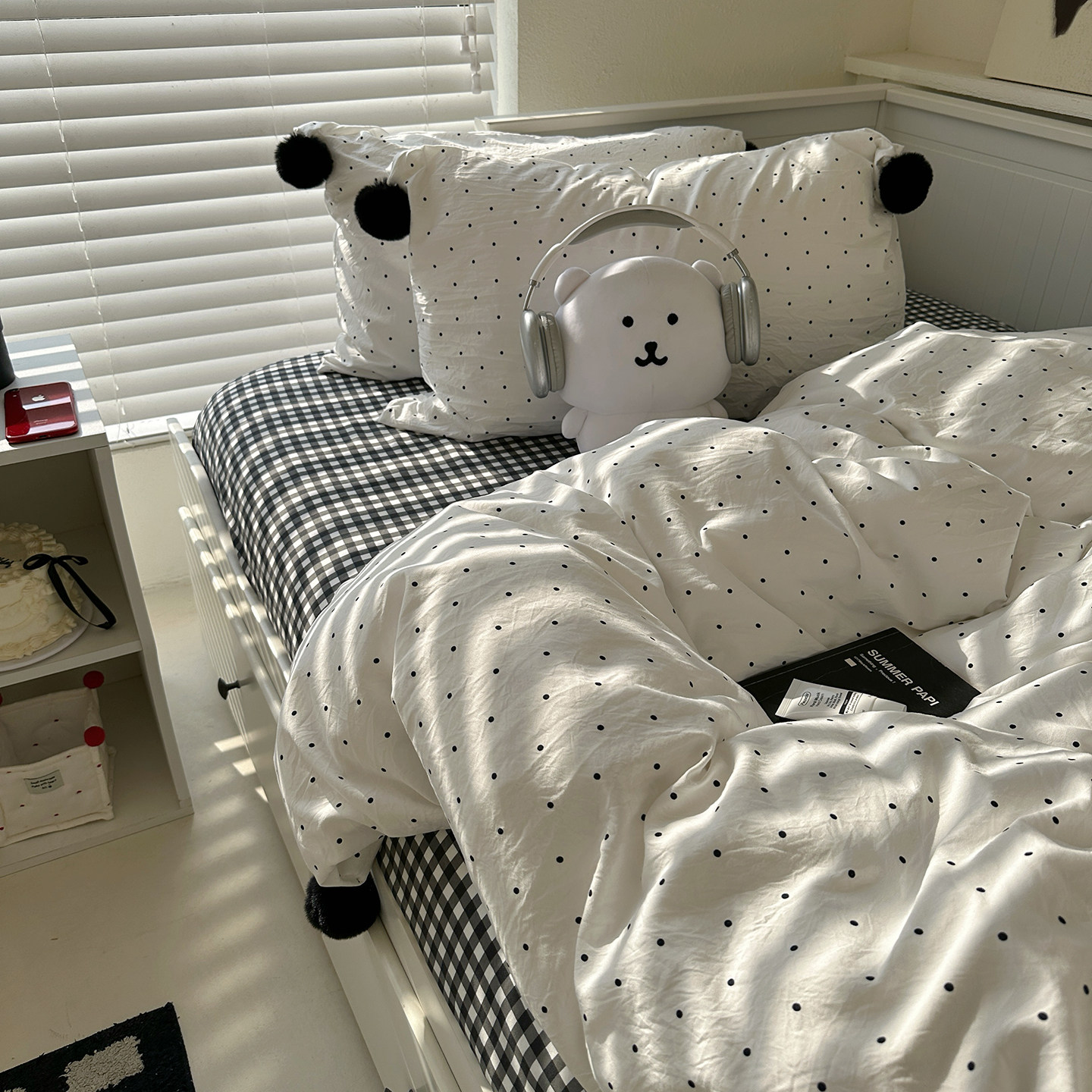 白波点 毛球球款四件套宿舍三件套简约高级韩系博主风ins风清新