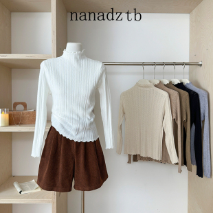 秋冬新款压花半高领挑空套头毛衣打底针织衫百搭女上衣