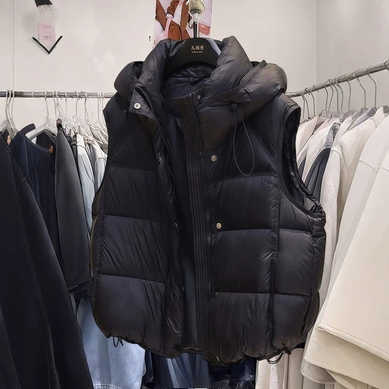 欧货高级感时尚连帽宽松加厚棉服马甲女秋冬新款洋气百搭坎肩马夹