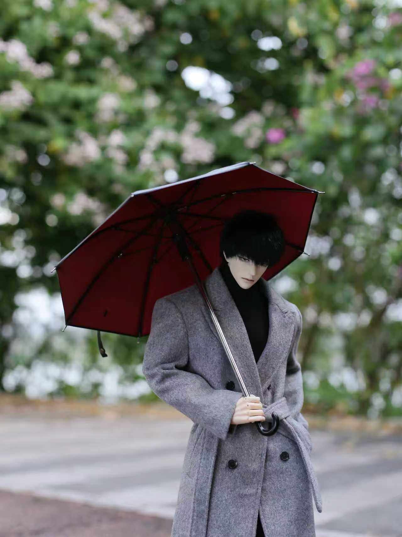 bjd75叔加长柄雨伞黑色红色白色黑胶红里透明diy娃衣道具迷你