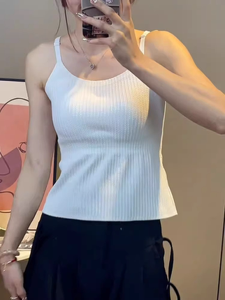 大码一体式文胸内衣自带胸垫吊带背心女内搭夏季新款针织美背上衣