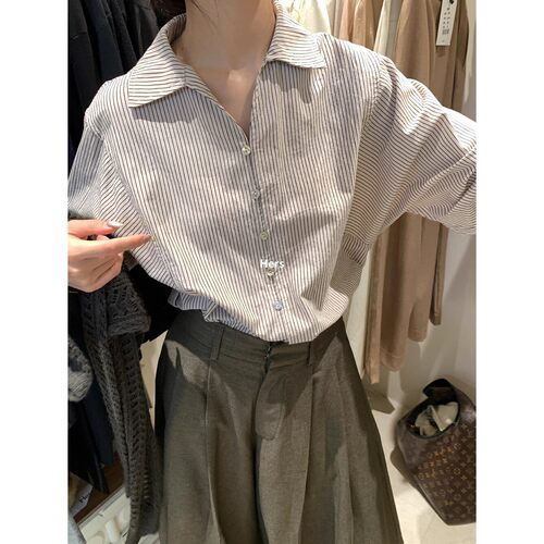 韩系简约设计感条纹衬衫女