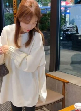 白色气质加绒加厚卫衣女2025新款爆款韩系百搭中长款打底衫上衣女