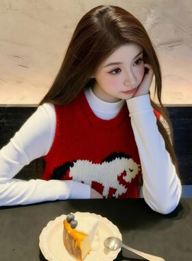 冬季保暖红色针织马甲女款叠穿