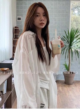 [现货]天丝白色长袖防晒衬衫女2025春夏季薄款宽松慵懒风开衫外套