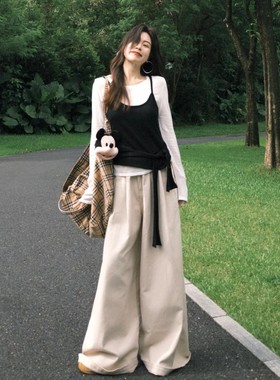 慵懒松弛感白色针织衫女2025新款韩系早秋装氛围感穿搭上衣两件套