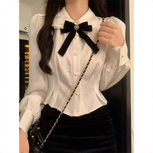长袖 宫廷风蝴蝶结白衬衫 修身 设计感小众短款 衬衣 女秋冬2025年新款