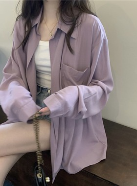 紫色防晒衬衫女夏季薄款开衫外套2025新款小个子衬衣外搭宽松上衣