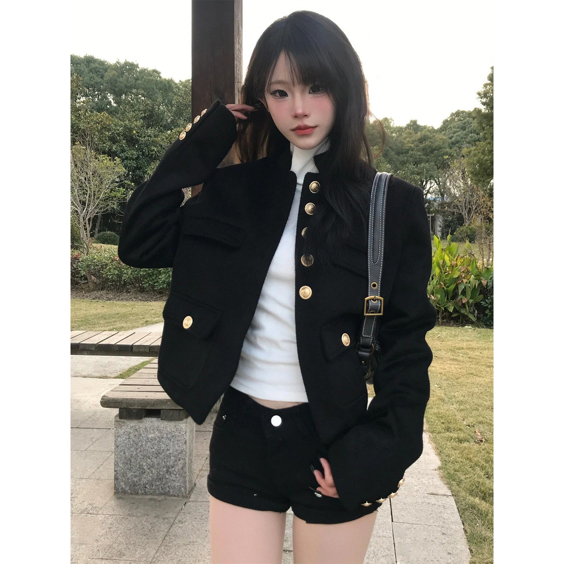美式复古痞帅黑色小香风短