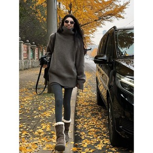 冬季高领套头毛衣女秋冬加厚外穿慵懒风宽松中长款遮屁股针织上衣