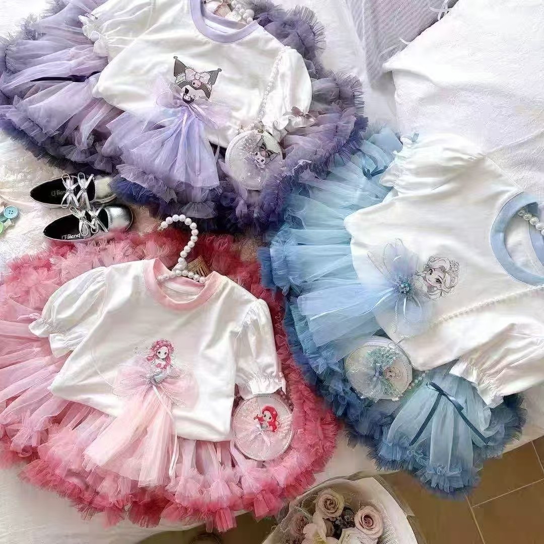 女童网纱裙子公主连衣裙夏季儿童新款短袖tutu裙女孩蓬蓬裙套装裙