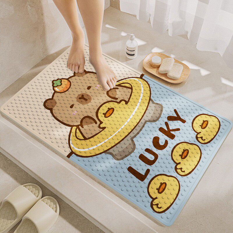可爱浴室防滑地垫卡皮巴拉淋浴房儿童防摔垫卫生间免洗吸盘脚垫子
