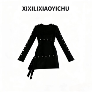 独特设计感修身 新款 显瘦包臀短裙子 连衣裙女2026春季 黑色炸街长袖