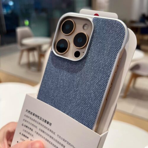 简约蓝色亚麻布纹编织帆布无边框适用苹果16promax磁吸手机壳17Air电镀iphone15pro超薄14磨砂16plus硬新13