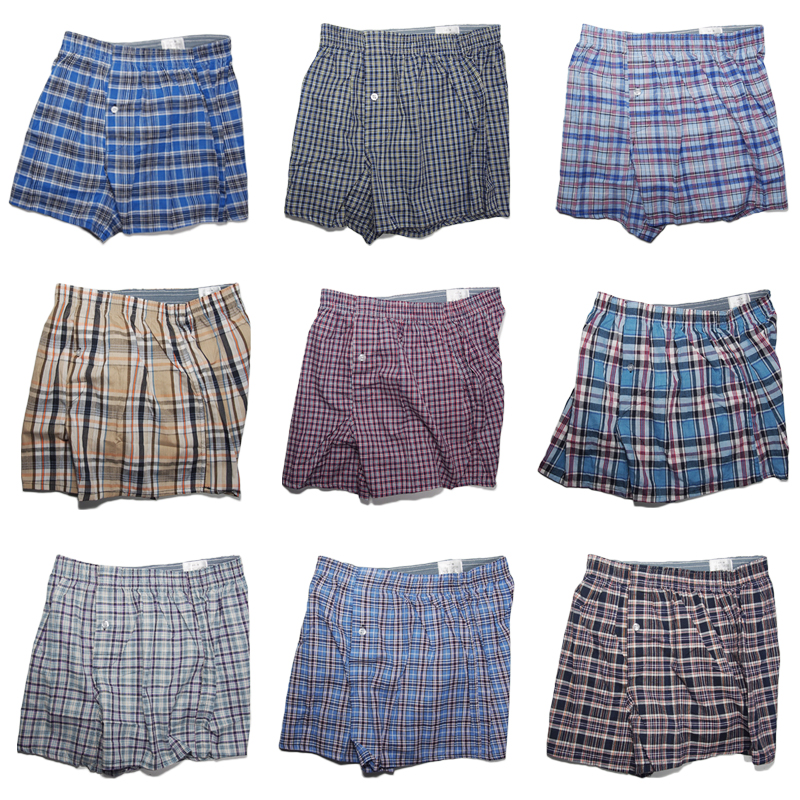 纯棉宽松大码舒服家居睡裤透气中高腰平角内裤男士格子系列阿罗裤