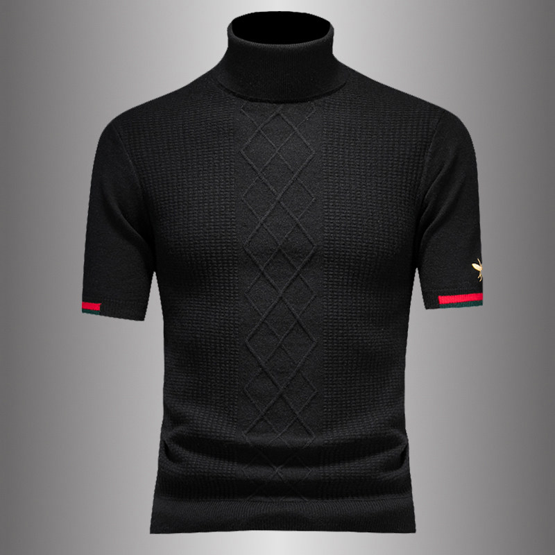 터틀넥 반팔 가디건 남성 풀오버 바닥 셔츠 가을 겨울 유행 브랜드 자수 반팔 스웨터 두꺼운 따뜻한 스웨터