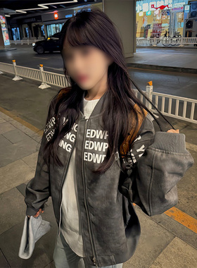 美式潮牌黑色棒球服男女秋季字母印花高级感情侣宽松飞行夹克外套