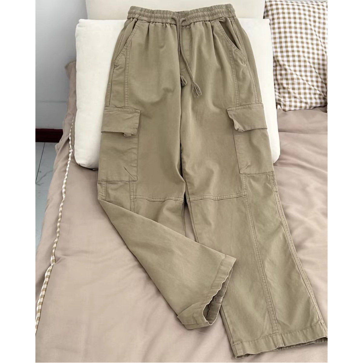 日系复古卡其多口袋工装裤男春秋季纯棉裤子宽松直筒阔腿休闲长裤,男装,休闲裤,淘宝优惠券,粉丝福利购,淘宝优惠卷