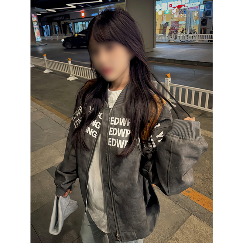 字母印花美式黑色棒球服男女潮牌高街痞帅外套高级感宽松飞行夹克