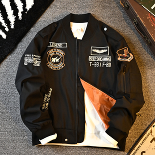 美式复古飞行员夹克男士春秋季款徽章刺绣棒球服潮牌痞帅工装外套