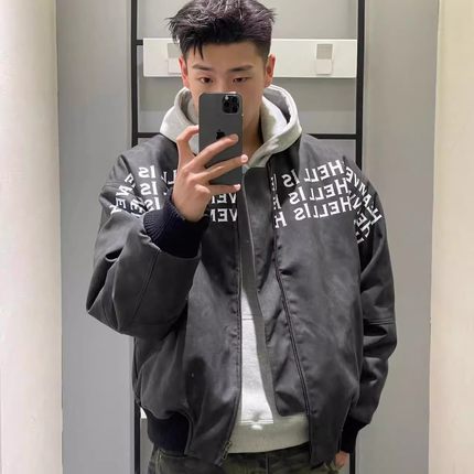 美式高街黑色棒球服男春秋hiphop字母印花潮牌痞帅飞行员夹克外套