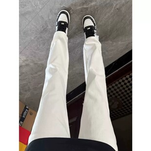 cleanfit白色牛仔裤男款夏季薄款美式高街vibe裤子修身微喇直筒裤