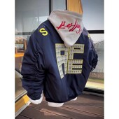 美式 潮牌藏青色棒球服男国潮字母刺绣工装 外套高街立领飞行员夹克