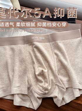 莫代尔男士内裤2024新款简约透气5A抑菌裆平角基础无痕四角短裤衩