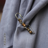 原创天然绿檀木大别针披肩大衣毛衣开衫 胸针防走光扣收腰百搭配饰