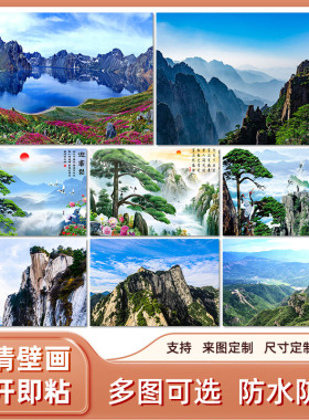 名山北岳恒山背靠华山黄山长白山招财自粘装饰画客厅墙贴纸背景墙