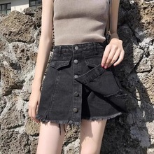 黑色牛仔半身裙女短款2025春夏季新款时尚高腰a字外穿显瘦包臀裙