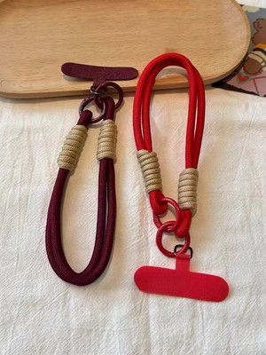 红色新年款手机挂绳耐用钥匙扣结实通用百搭手腕绳编织防丢短绳女