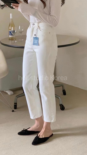 SALE 原239韩国代购 over rich  新款高腰白色牛仔裤显直简约百搭