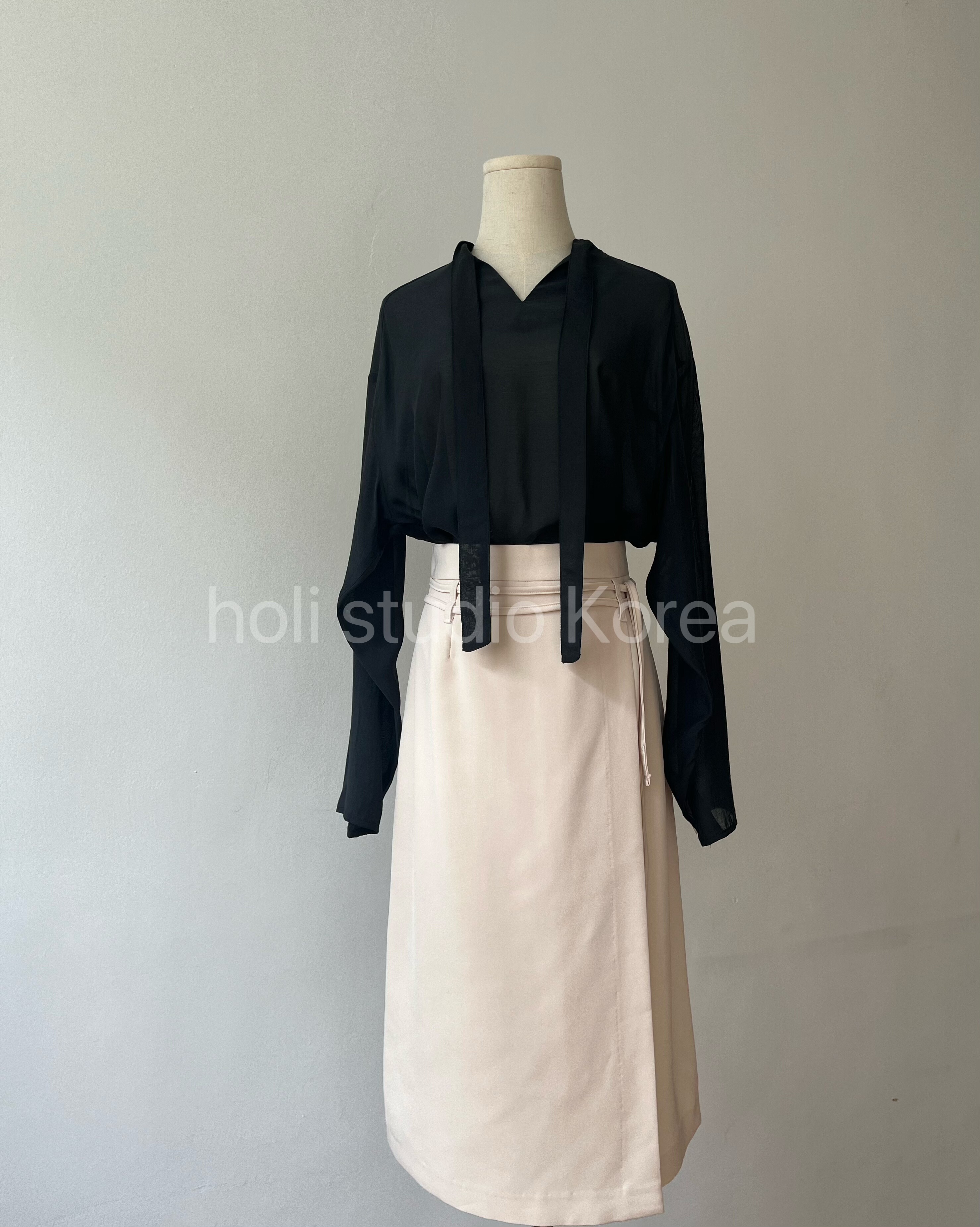 韩国代购东大门代购 新款系带飘带衬衫时尚百搭通勤