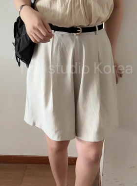 SALE 原169韩国代购东大门代购 夏季新款纯色休闲亚麻西装短裤