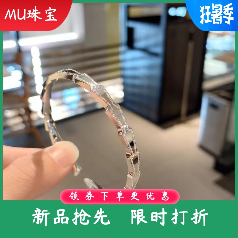 s9999纯银手镯女款CNC蛇形开口手环小众设计时尚菱形几何七彩手饰