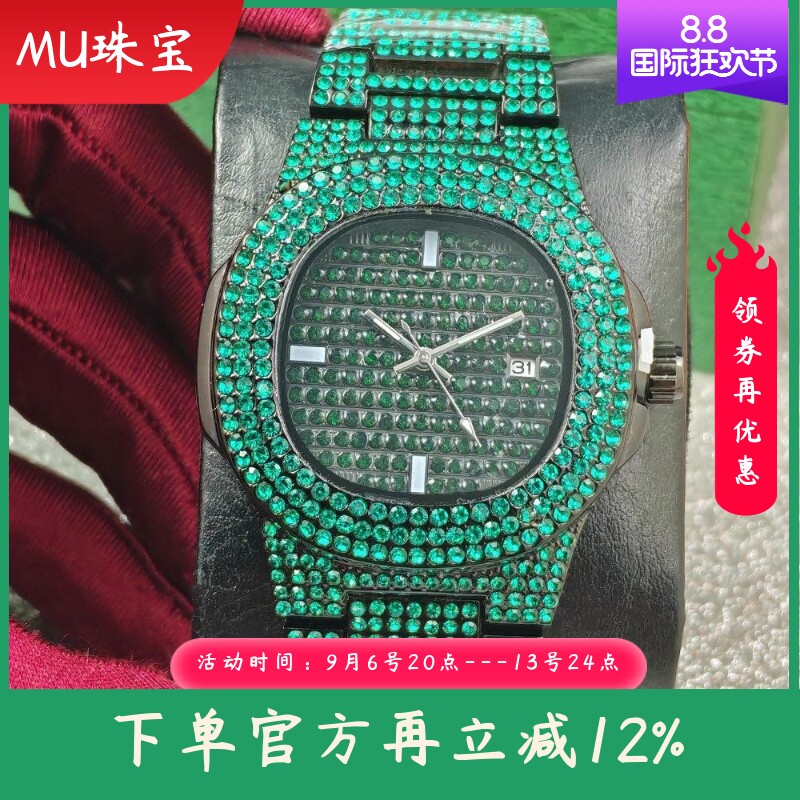 新款跨境满钻手表奢华石英手表tk爆款嘻哈手表时尚防水男士腕表