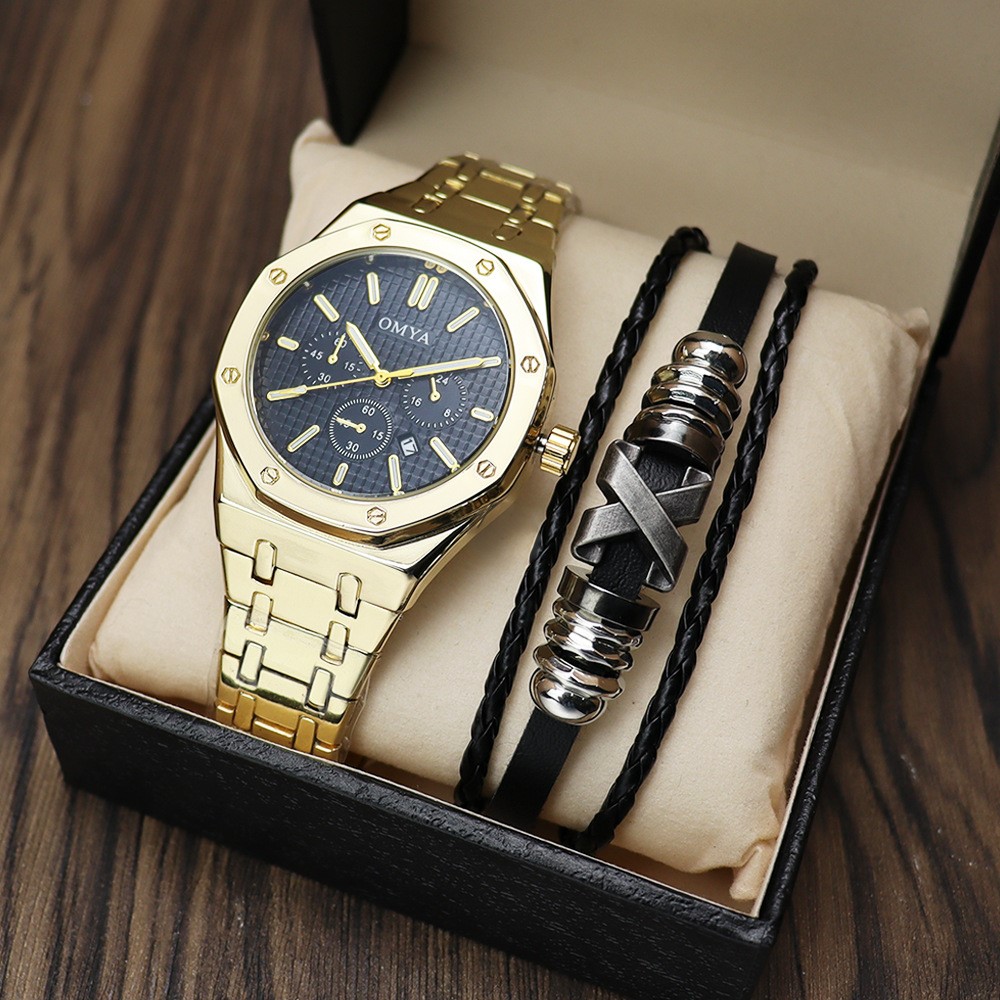 新款防水日历男士手表套装石英手表礼盒套装WatchGift