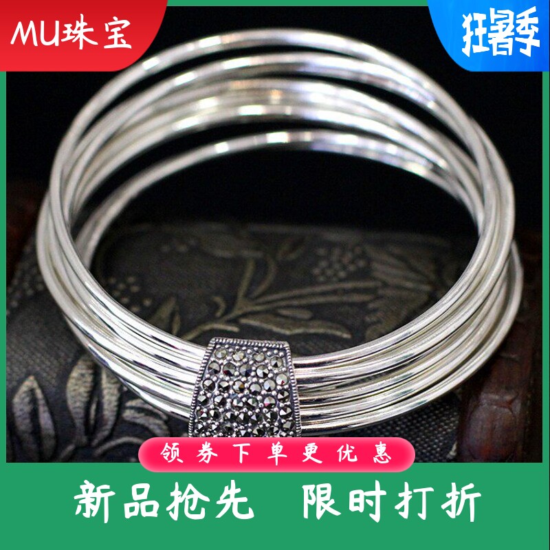 S925银饰品泰银手工女士九连环手饰爱情手镯文艺复古