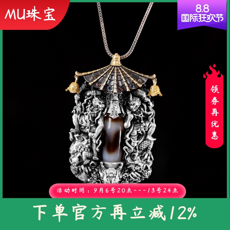S925银饰品男士风神雷神吊坠泰银精工项饰个性风潮挂坠
