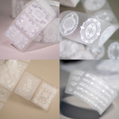浮光分装 Hoshi奶芙蕾丝邮票蕾丝圈蕾丝布标分割线 模切手帐胶带