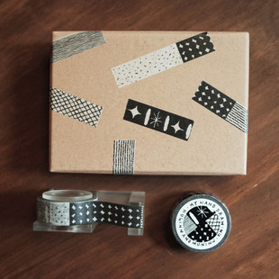 浮光分装 韩国huginn 黑白基础手帐拉条装饰胶带