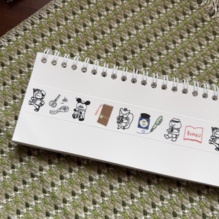 浮光分装 makkey 仙台限定 可爱线条黑白 文具小动物 手帐胶带