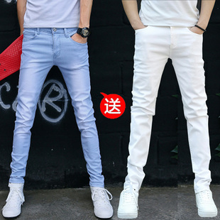 子男生浅色牛仔裤 小脚裤 男2026新款 潮流修身 弹力休闲韩版 白色长裤