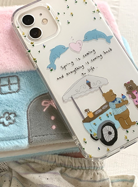 AnotherHill x Goldanna 春日海豚小碎花和小熊的冰激凌摊 春天味！双层手机壳有挂绳孔喔！