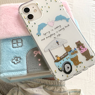 AnotherHill x Goldanna 春日海豚小碎花和小熊的冰激凌摊 春天味！双层手机壳有挂绳孔喔！