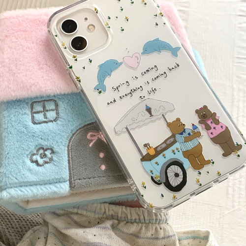 AnotherHill x Goldanna 春日海豚小碎花和小熊的冰激凌摊 春天味！双层手机壳有挂绳孔喔！