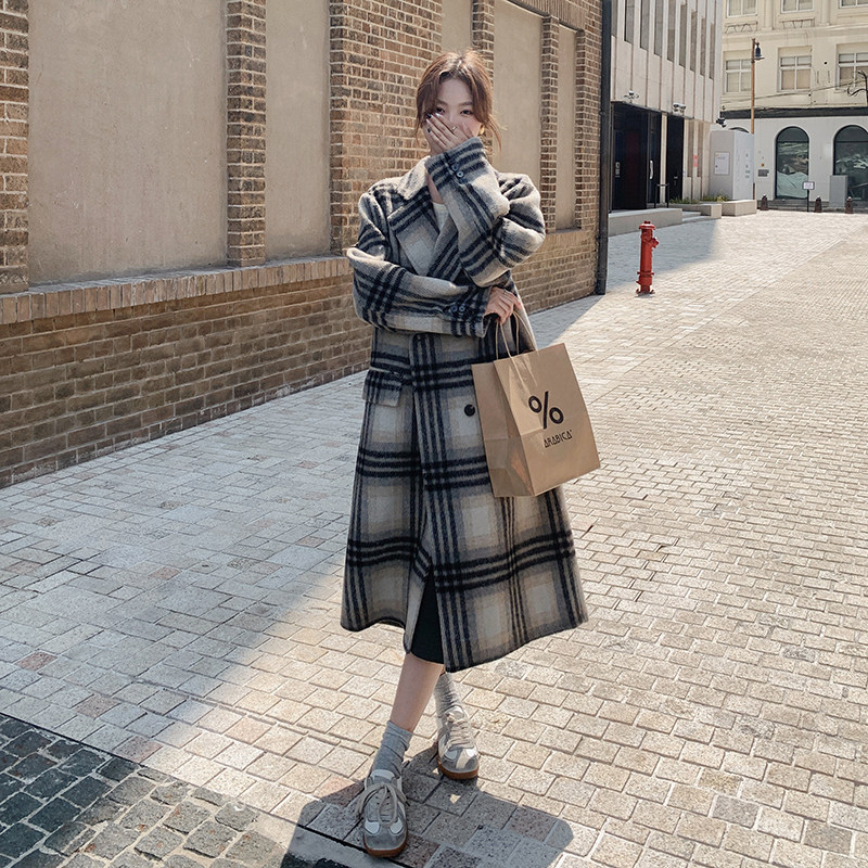 2023新款格子双面过膝呢大衣2371-P270控368+,女装毛呢外套,浙宝268（原浙宝222）