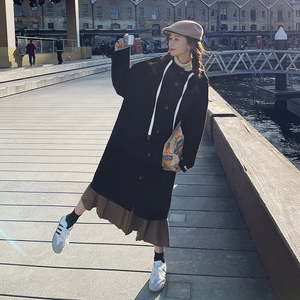 2023新款黑色连帽双面呢大衣2376-P290控388+，女装毛呢外套，浙宝268（原浙宝222）